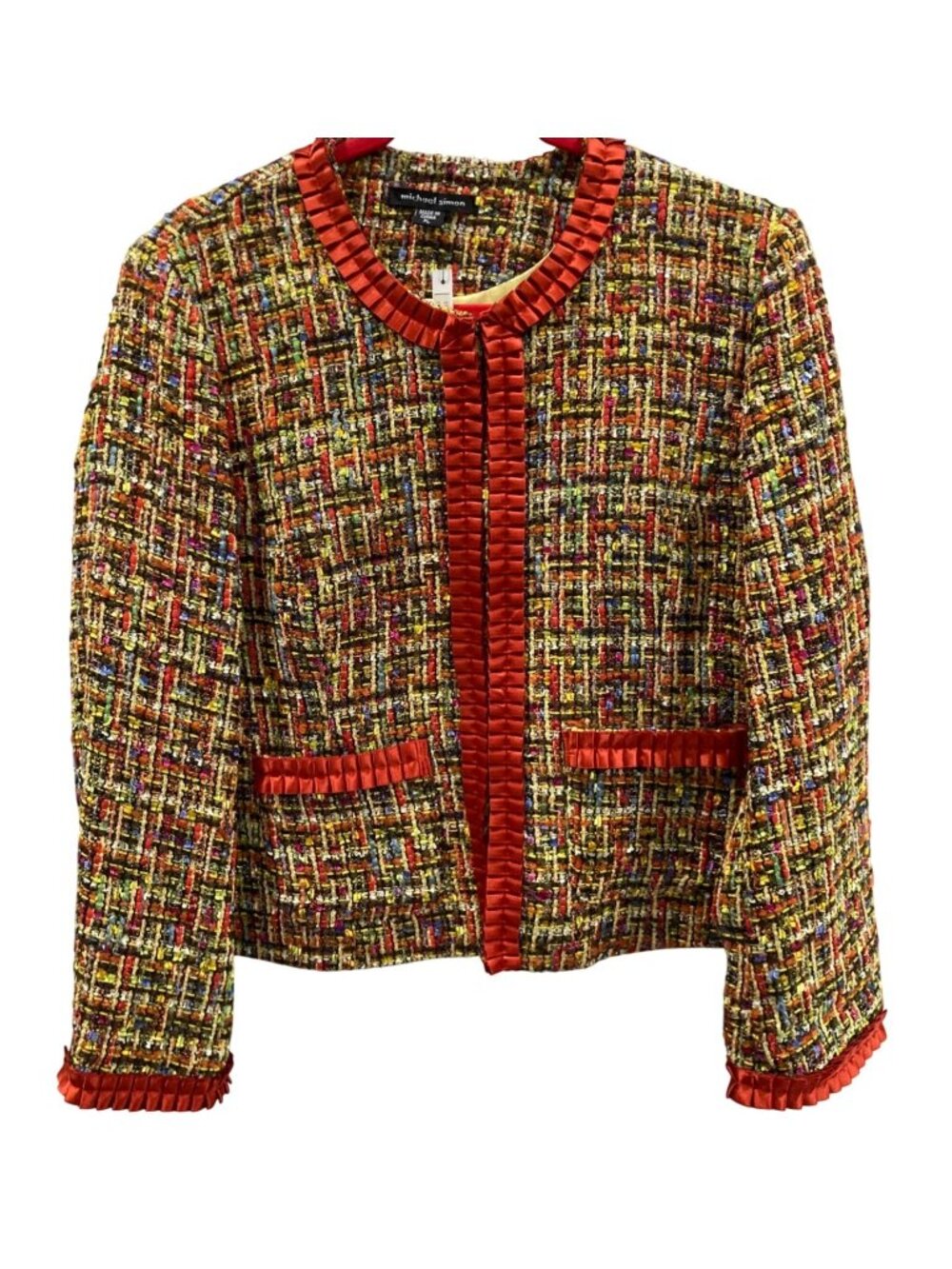 Michael Simon Tweed Blazer PL Brown Orange Colorful Business Casual Career Chic